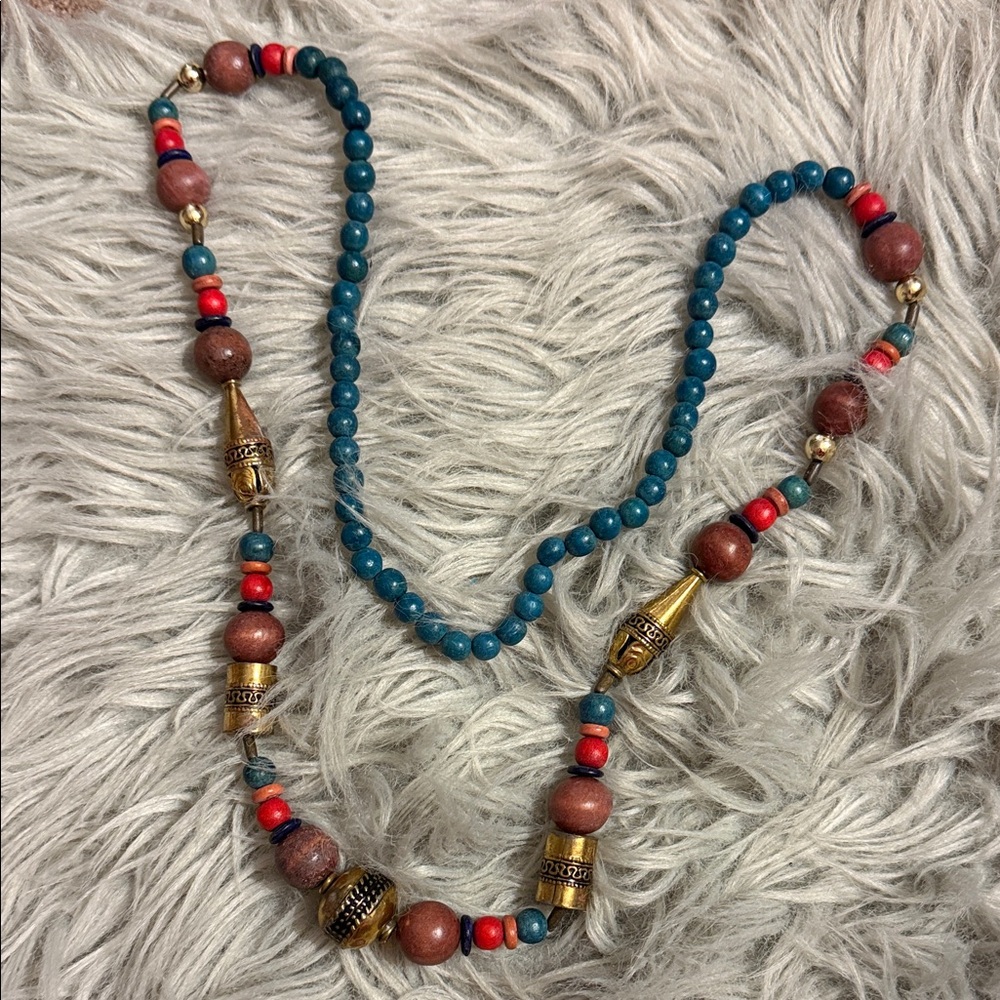 Bohemian Beaded Necklace with Gold Accents